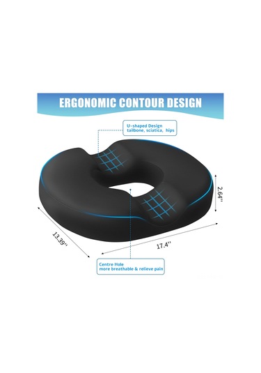 Geeksen "yüksek Yoğunluklu Hafıza Köpüklü Donat Yastık - Hemoroid, Bel Ve Kuyruk Sokumu Ağrısı İçin Rahat Oturma Pedi Siyah " Siyah
