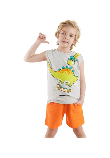 Denokids Kaykay Dino Erkek Çocuk T-shirt Şort Takım Renkli Çok Renkli