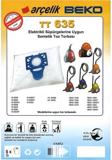 Arçelik Uyumlu Süpürge S 6255 C Süpürge Bez Toz Torbası 20 Adet