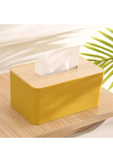 Sarı-ahşap Doku Kutu Tutucu Saklama Kutusu Çıkarılabilir Bambu Kapaklı Tuvalet Kağıdı Kutusu Peçete Tutucu Kılıf Kağıt Mendil Dağıtıcısı Ev İçin