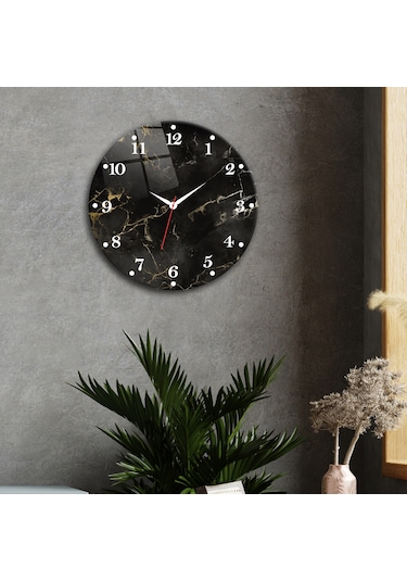 Decorita Cam Saat | Black Marble | Çap40cm Çok Renkli