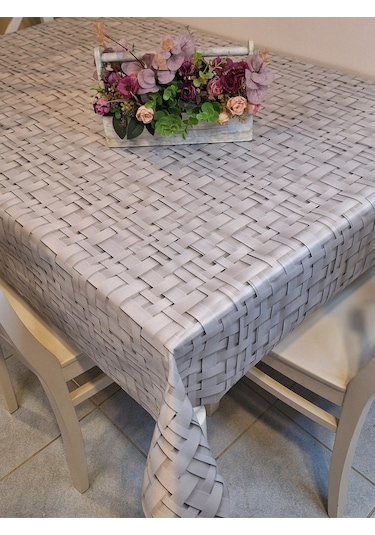 Kumaş Dokulu Tabanı Silikonlu Yıkanabilir Silinebilir Ütülenebilir Kaymaz Dekoratif Masa Örtüsü Brs020 Açık Gri
