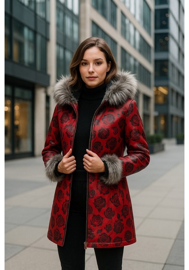 Hmo Store Rose Luxry Premium Hakiki Deri Ceket Kırmızı