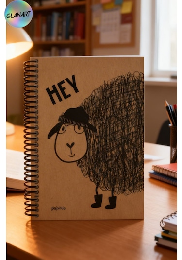 Spiralli 100 Yaprak Kareli Orta Boy Sert Kapak Defter Kraft Kağıt 16x23 Cm