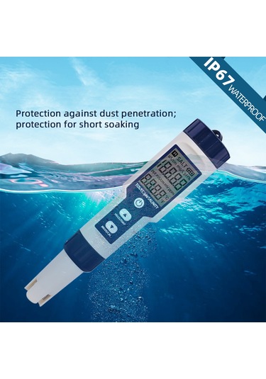 Kosona Su Kalitesi Analizi Cihazı: Ph, Tds, Ec, Tuzluluk Ve Sıcaklık Ölçer - Ip67 Su Geçirmez, Geri Aydınlatmalı Ekran