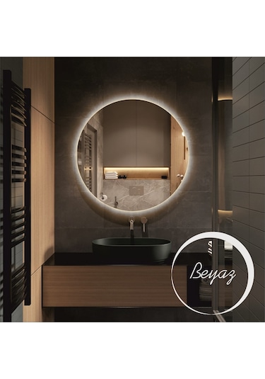 Dekoratif Led Işıklı Yuvarlak Banyo Ve Konsol Aynası Şeffaf