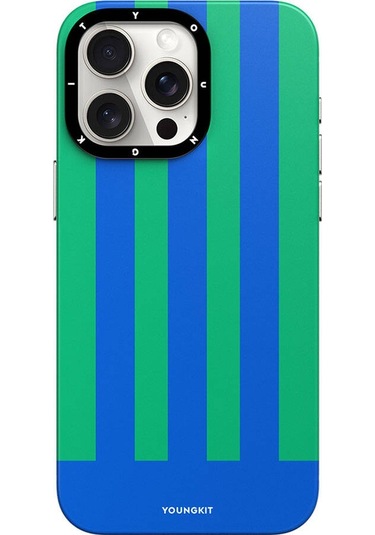 İphone 14 Pro Uyumlu Kılıf Magsafe Şarj Özellikli Youngkit Striped Piano Keys Serisi Kapak Mavi