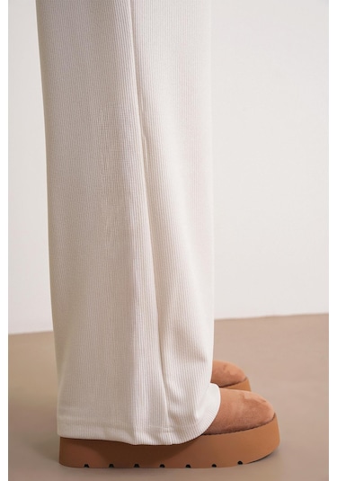 4757 Kadın Lastikli Bol Paça Örme Dökümlü Selanik Pantalon Taş Taş