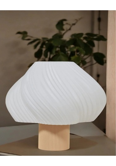 Aura Modern Tasarım Masa Lambası , Komidin Aydınlatma Şık Abajur - Krem Beyaz Çok Renkli