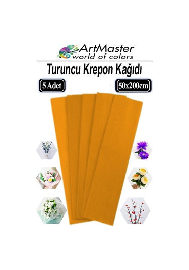 Krapon Kağıdı Turuncu Renk 5 Adet 50x200 Cm Grapon Kağıdı 5'li Okul Proje Sınıf Anaokulu Kreş Süsleme