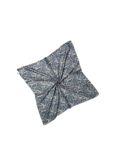 Ebruli Pamuklu Etnik Desenli Soft Eşarp 90x90 Cm Lacivert - Bej