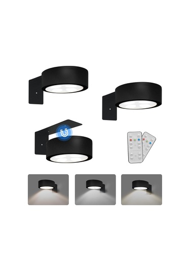 Reedark 3'lü Manyetik Sanat Lambası - 3 Renk Seçeneği, Parlaklık Ayarlı, Uzaktan Kumandalı, Pilli Tavan/wall Spotlights Siyah
