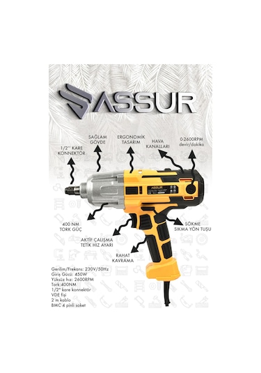 Assur ASR099 450W Elektrikli Somun Sıkma Sarı