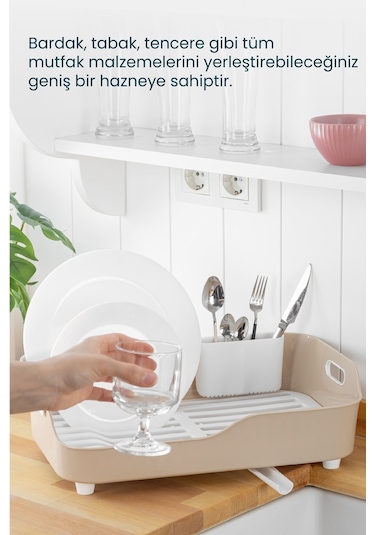 Vienev Lavabo Kenarı Tezgah Üstü Süzgeçli Bulaşıklık Bej