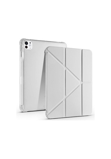 İpad Pro 11 İnç M5 2025 Uyumlu Kılıf Üçgen Katlanabilir Kalem Şarj Bölmeli Kılıf A2836 A2837 A3006 Kapaklı Kılıf