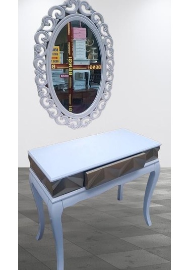 Dresuar Piramit Model 90520 Kayın Lükens Ayak Nakış Ayna Piramit Tabla Gold Beyaz