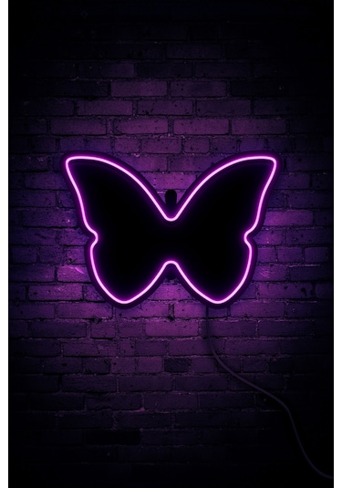 Kelebek Neon Led Duvar Aydınlatması & Dekoru & Gece Lambası Pembe Pembe