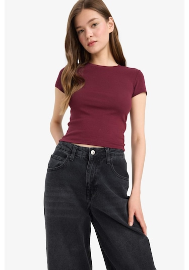Defacto Coool Fitted Ribana Kısa Kollu Tişört E0288ax25aubr98 Bordo Defacto Coool Fitted Ribana Kısa Kollu Tişört E0288ax25aubr98 Bordo