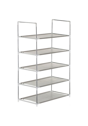 Tenfowee 5 Katmanlı Ayakkabı Rafı, 15 Çift Ayakkabı Kapasiteli, Gri, Demir Boru Ve Kumaş Malzeme, Katlanabilir Gri