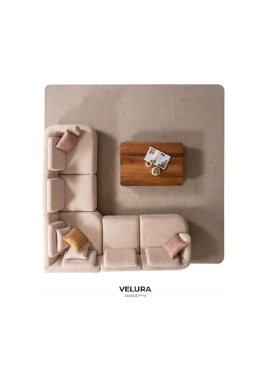 Balance Modüler Köşe Koltuk Takımı & Oturma Grubu Bej Ceviz