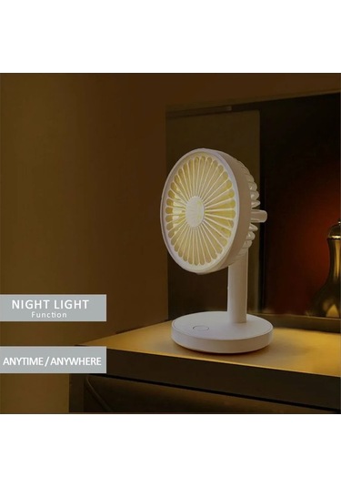 Fortunelane Usb Şarjlı Taşınabilir Masaüstü Fan, 3 Hızlı Rüzgar, Isınırlı Beyaz Gece Lambası, 800mah Pil, Abs+pp, Seyahat Ev İçin