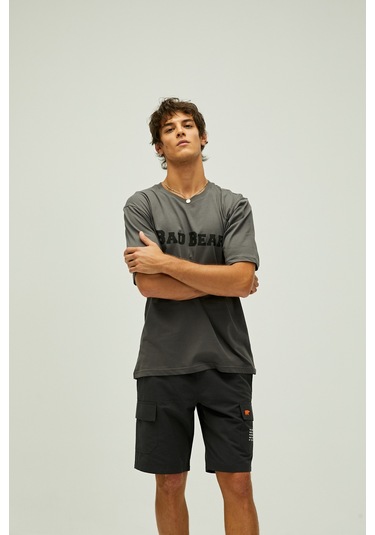 Bad Bear Title Oversize T-shirt Koyu Gri Baskılı Erkek Tişört-asfalt Koyu Gri