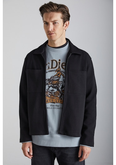 CALPE Erkek %100 Pamuk Siyah Ceket