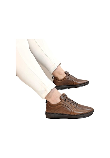 Voyager Z094 Taba Hakiki Deri Lazer İşlemeli Bayan Ayakkabı Taba