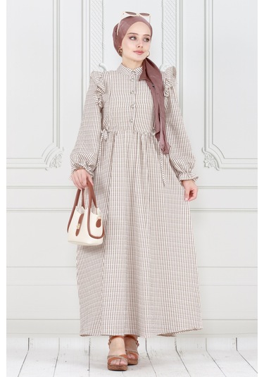 Pötükare Fırfır Detaylı Eda Elbise-vizon-3985-vizon Vizon