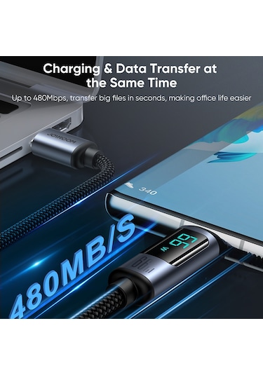 Joyroom S-ac066a16 Dijital Ekran 66w Hızlı Şarj Usb-a'ya C Tip Veri Kablosu