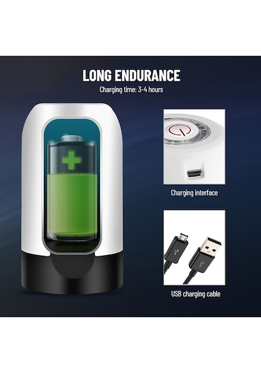 Leezsing Otomatik Elektrikli Su Pompası Galon Su Sebili Şarj Edilebilir Evrensel Gürültüsüz Su Isıtıcısı Pompası Anahtarı Ve Usb Beyaz