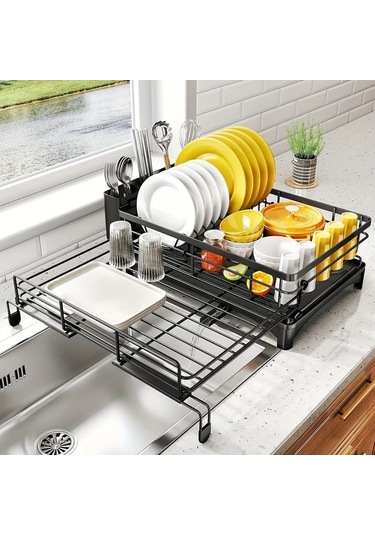 Honeybeeshop 1 Adet Genişletilebilir Büyük Mutfak Eşyası Rafı Uzatılabilir Tezgah Üstü Paslanmaz Çatal Bıçak Ve Bardak Kurutma Askılık