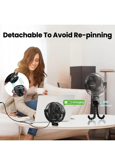 Boatshop1 Gaiatop Mini Taşınabilir Şarj Edilebilir Ahtapot Fan Siyah 3 Ayarlı 360 Dönebilir El Tipi