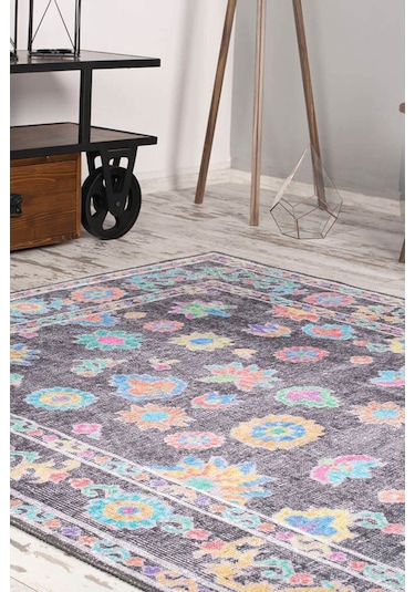 Soul Etnik Desenli Dokuma Taban Dekoratif Siyah Halı (Al 146)