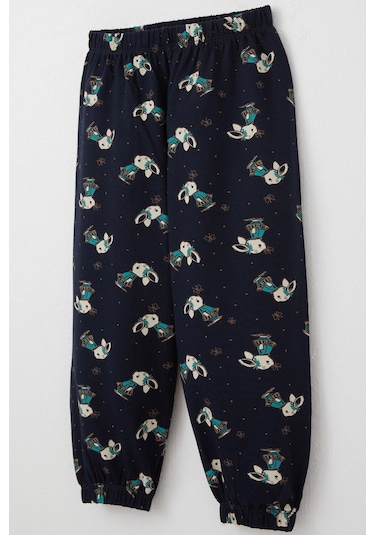 Breeze Kız Çocuk Pijama Takımı Sevimli Tavşancık & Kelebek Desenli 1-3 Yaş, Koyu Lacivert Lacivert