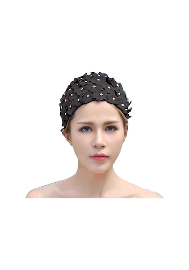 Siyah Vintage Çiçekli Yüzme Boneleri Kadın Şık Yüzme Boneleri D Siyah