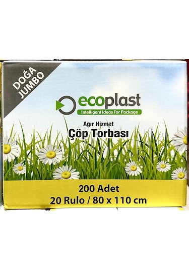 Ecoplast Jumbo Boy Siyah Çöp Torbası Poşeti - 300 G - 90 L - 80 x 110 CM / 10 Adetlik 10 Rulo