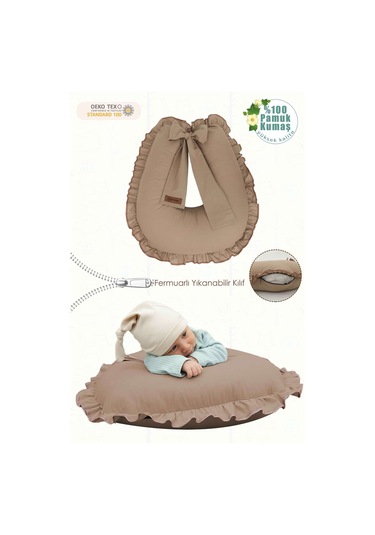 Mordesign Fırfırlı Emzirme Yastığı, Bebek Destek Minderi, Hamile Yastığı, Pamuk Kumaş, Ruffle Seri, Kapiçino Zg10196
