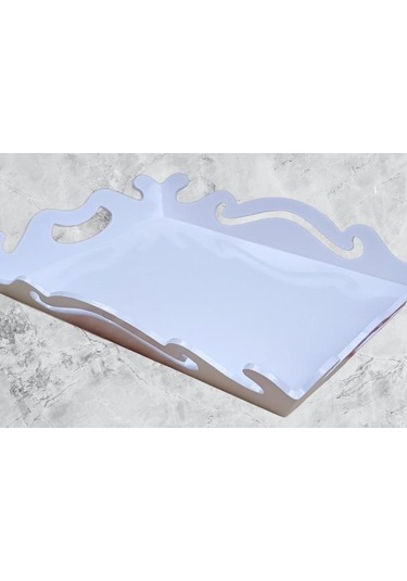 Hobi Adn Dekoratif Tepsi Dalgalı Ahşap Mdf Parlak Beyaz Model El Yapım