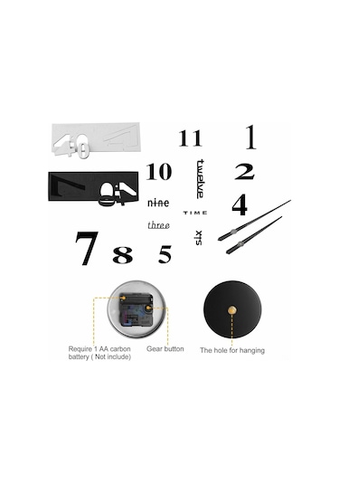 Gajeena 3d Stickerli Modern Sessiz Dıy Büyük Duvar Saati, Ev Ve Ofis Dekoru İçin, Kolay Kurulum, Akrilik Ve Eva Malzeme Çok Renkli