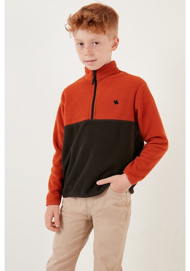 Lela Yumuşak Dokulu Yarım Fermuarlı Renk Bloklu Dik Yaka Unisex Çocuk Polar 5905004 Orange-Antrasit Lela Yumuşak Dokulu Yarım Fermuarlı Renk Bloklu Dik Yaka Unisex Çocuk Polar 5905004 Orange-Antrasit