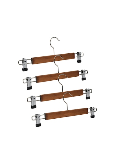 Nyn Ahşap Askı Mandallı Pantolon Etek Askısı Ceviz Renk 4 Adet Kahverengi