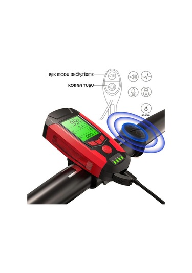 Exeo Led Bisiklet Ön Işığı Far 5 Modlu Alarm Korna Su Geçirmez Siyah