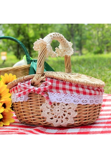 Cbtx Açık Dokuma Piknik Sepeti Pamuk Keten Kumaş Hasır S Kırmızı Izgara