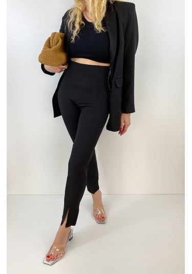 Modaonna Kadın Siyah Oversize Blazer Ceket Siyah