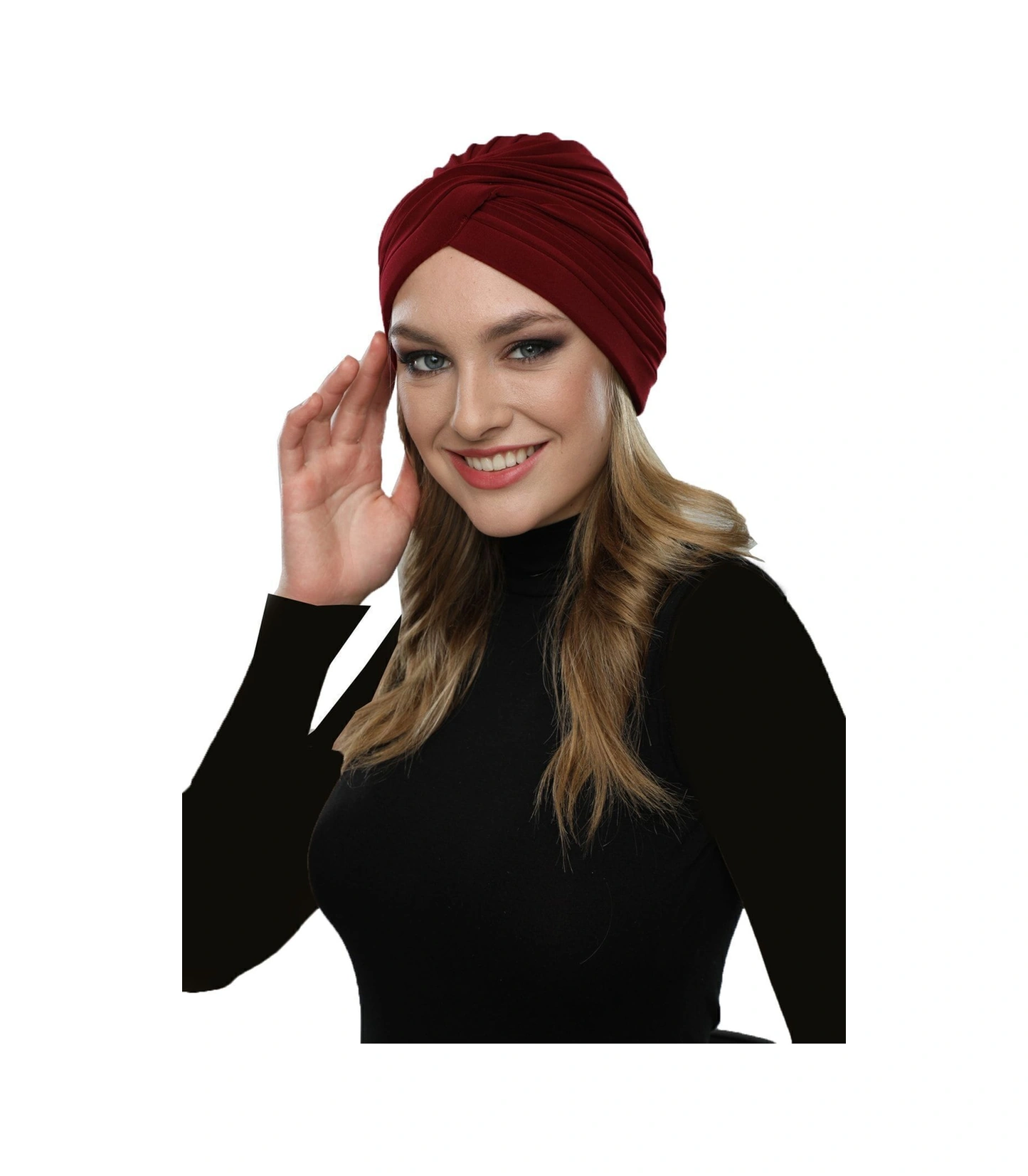 Çapraz W Nervürlü Ensesi Bantlı Bordo Hazır Türban Tesettür Havuz Bonesi Bordo