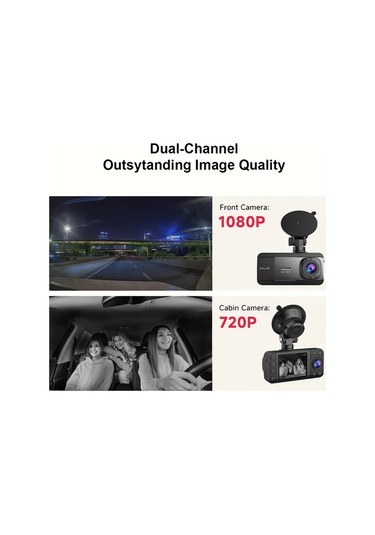 Xuweiwei 1080p Dual Lens Dual Camera Without Card Araç Kamerası Geniş Açı Hd Gece Görüşü Döngü Kayıt Hareket Algılama 2 Ips Ekran Ön Ve Kabin Dvr