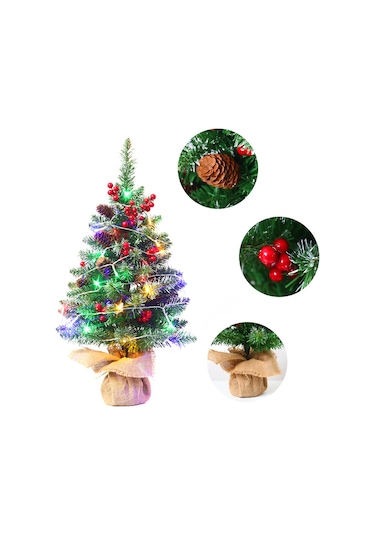 24" Mini Noel Ağaçları Pille Çalışan Yapay Prelit Çok Renkli