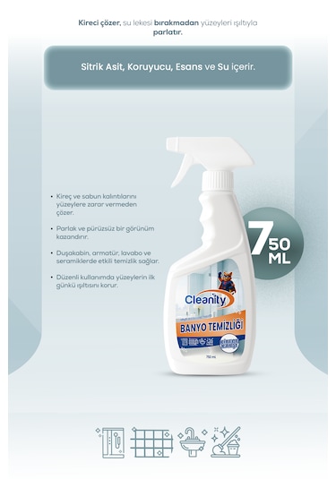 Banyo Temizliği 750 Ml Kireç, Sabun Ve Su Lekelerine Karşı Etkili Banyo Temizleyici