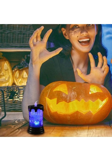 Cadılar Bayramı Mumları Cadılar Bayramı Alevsiz Mumları - Pil İle Çalışan Gerçek Balmumu Led Sütun Mumlar, Kale, Cadı Ve Çıkartma Mumlarla Sıcak Işık Çok Renkli